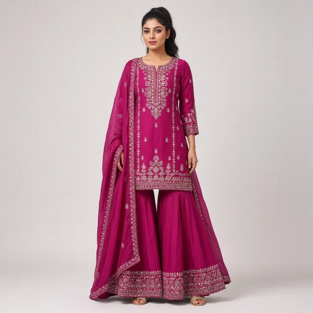Magenta Sharara Suit