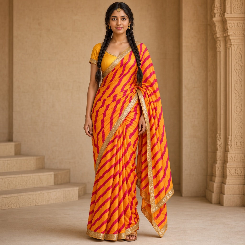 Marigold Leheriya Saree