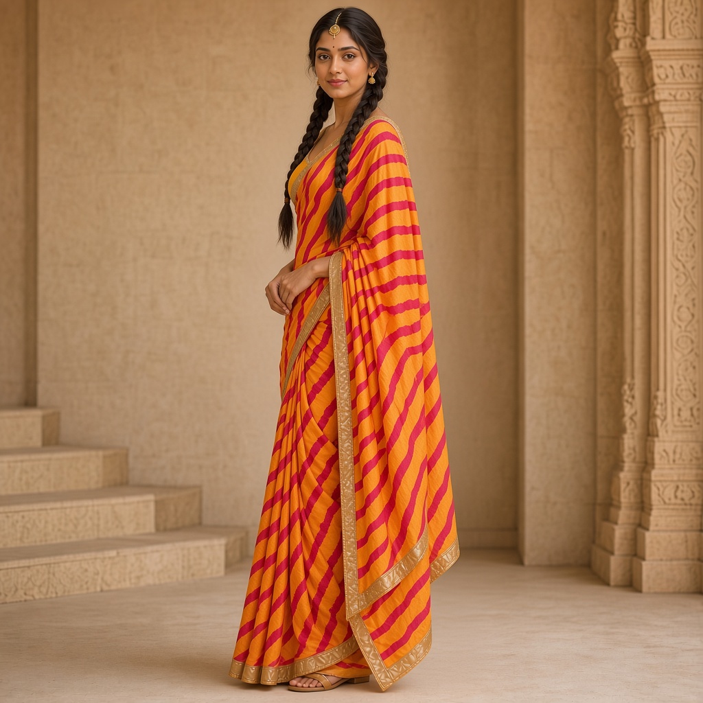Marigold Leheriya Saree