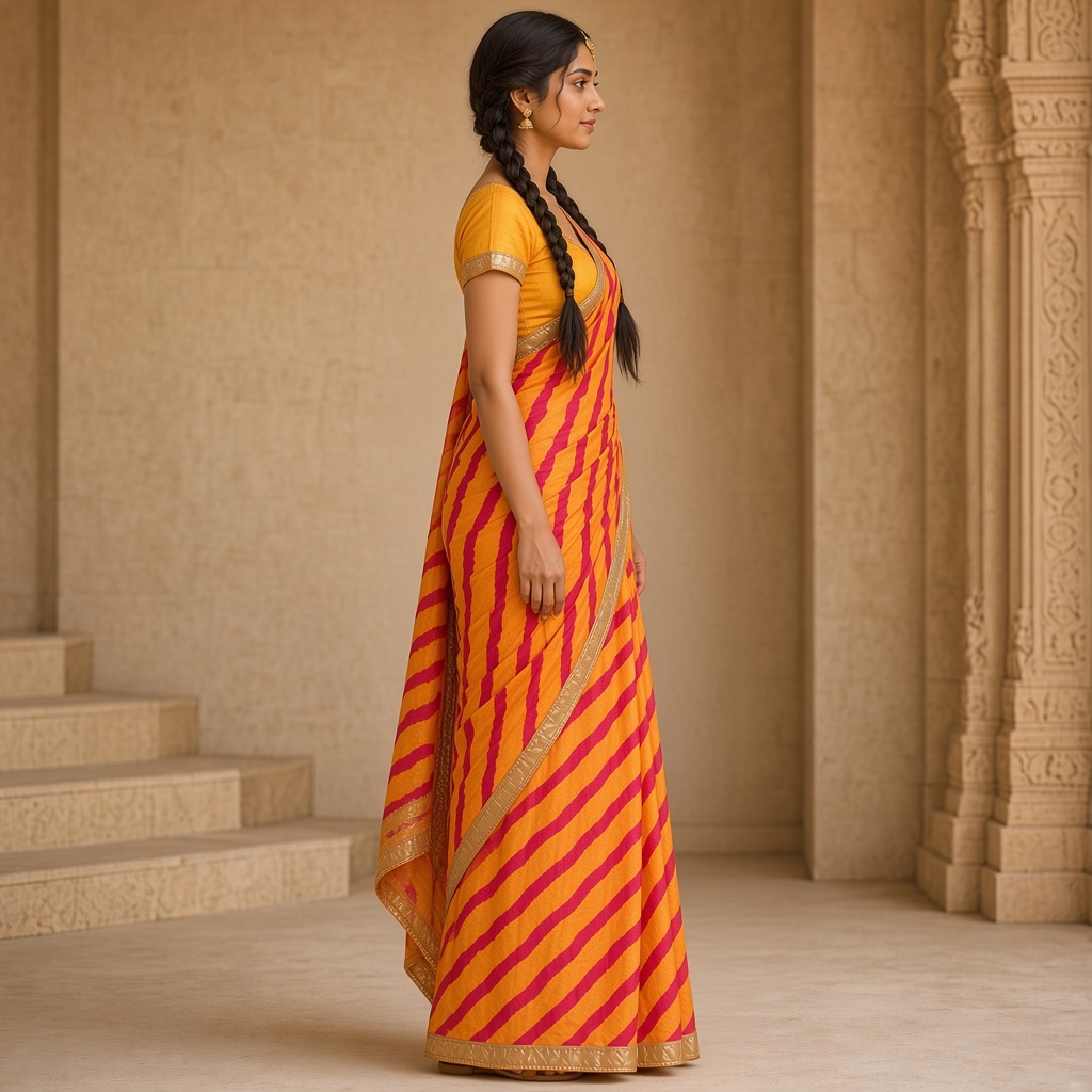 Marigold Leheriya Saree