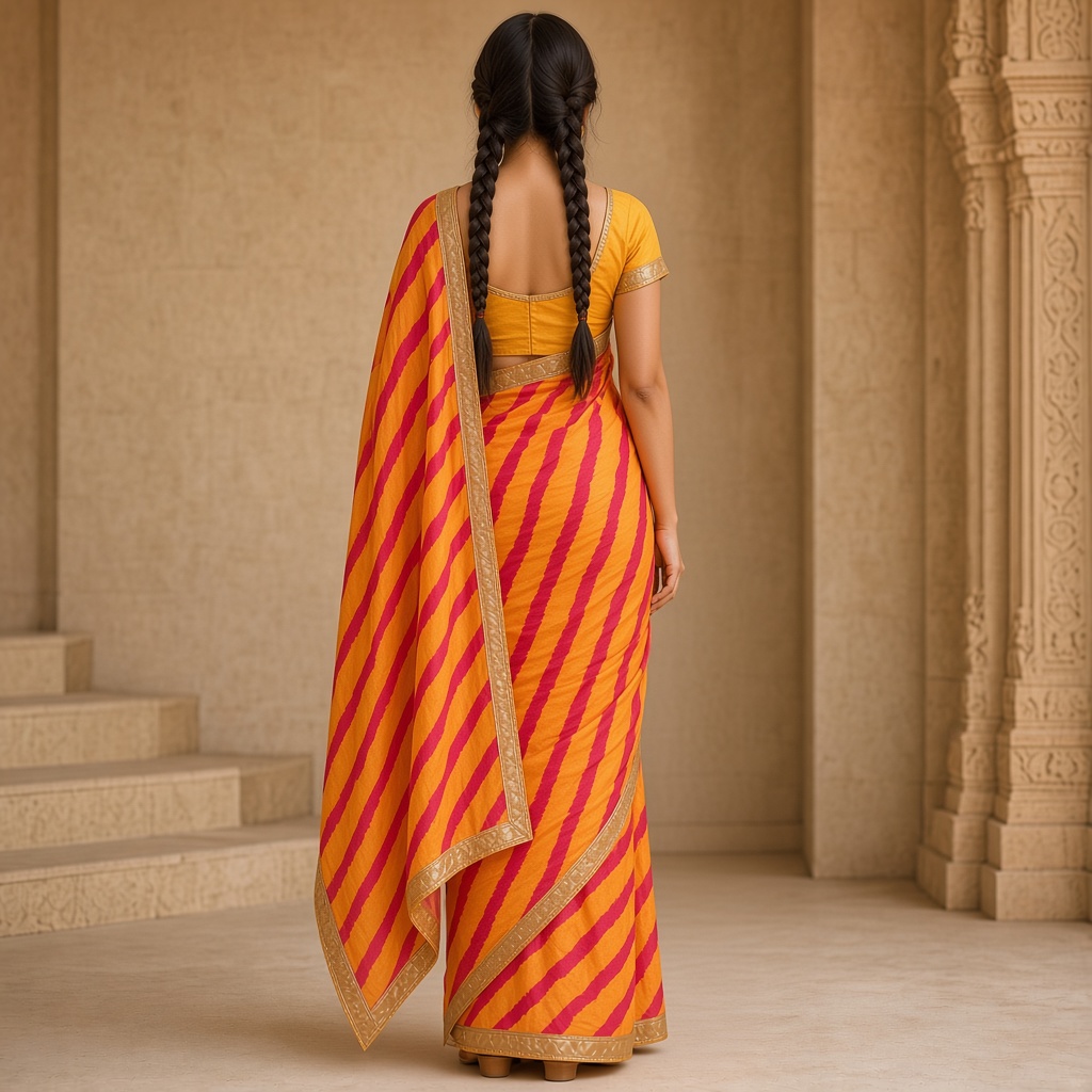 Marigold Leheriya Saree