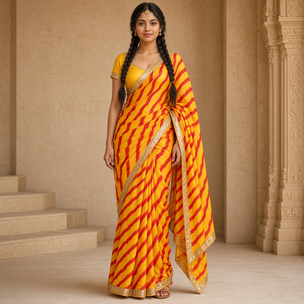 Marigold Leheriya Saree