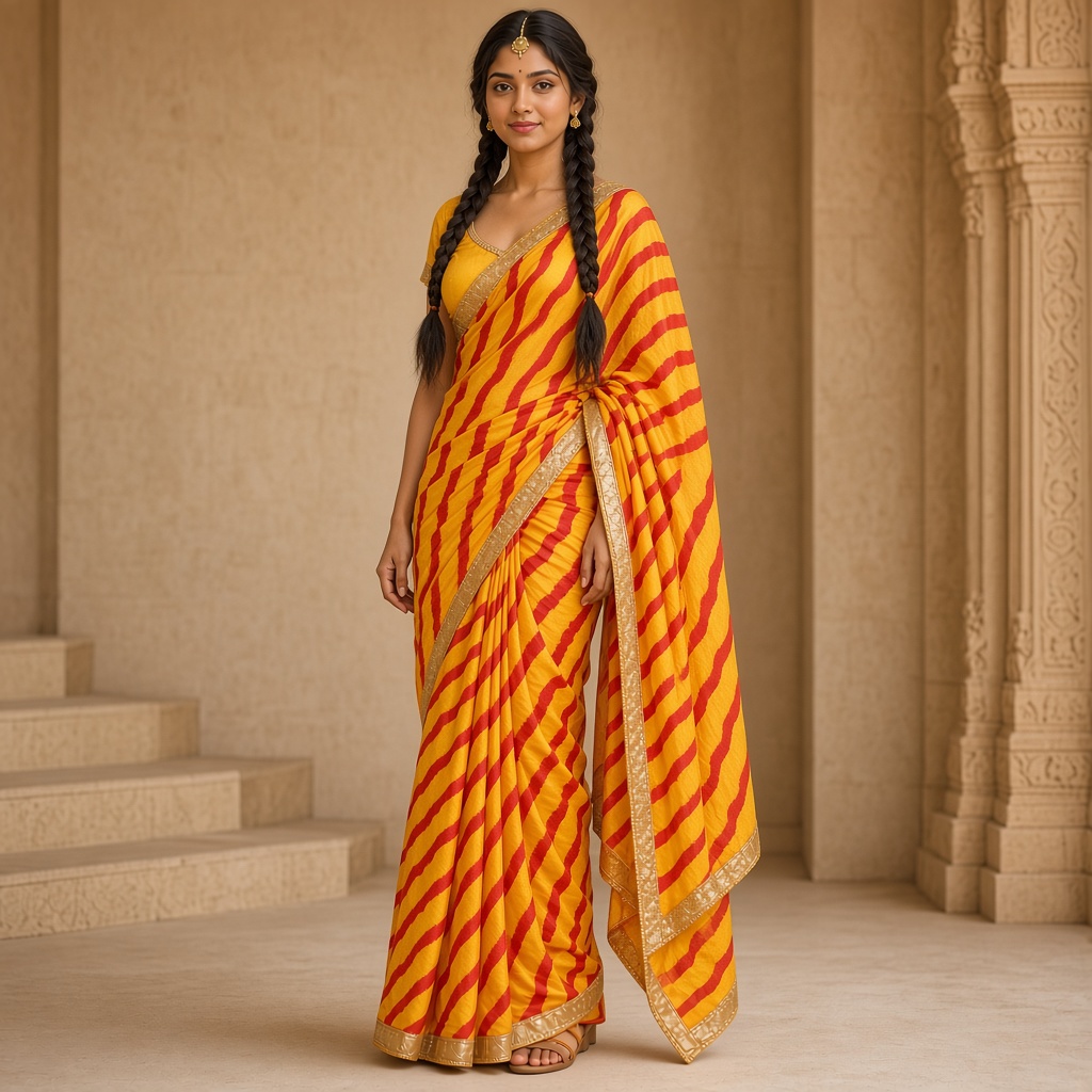 Marigold Leheriya Saree
