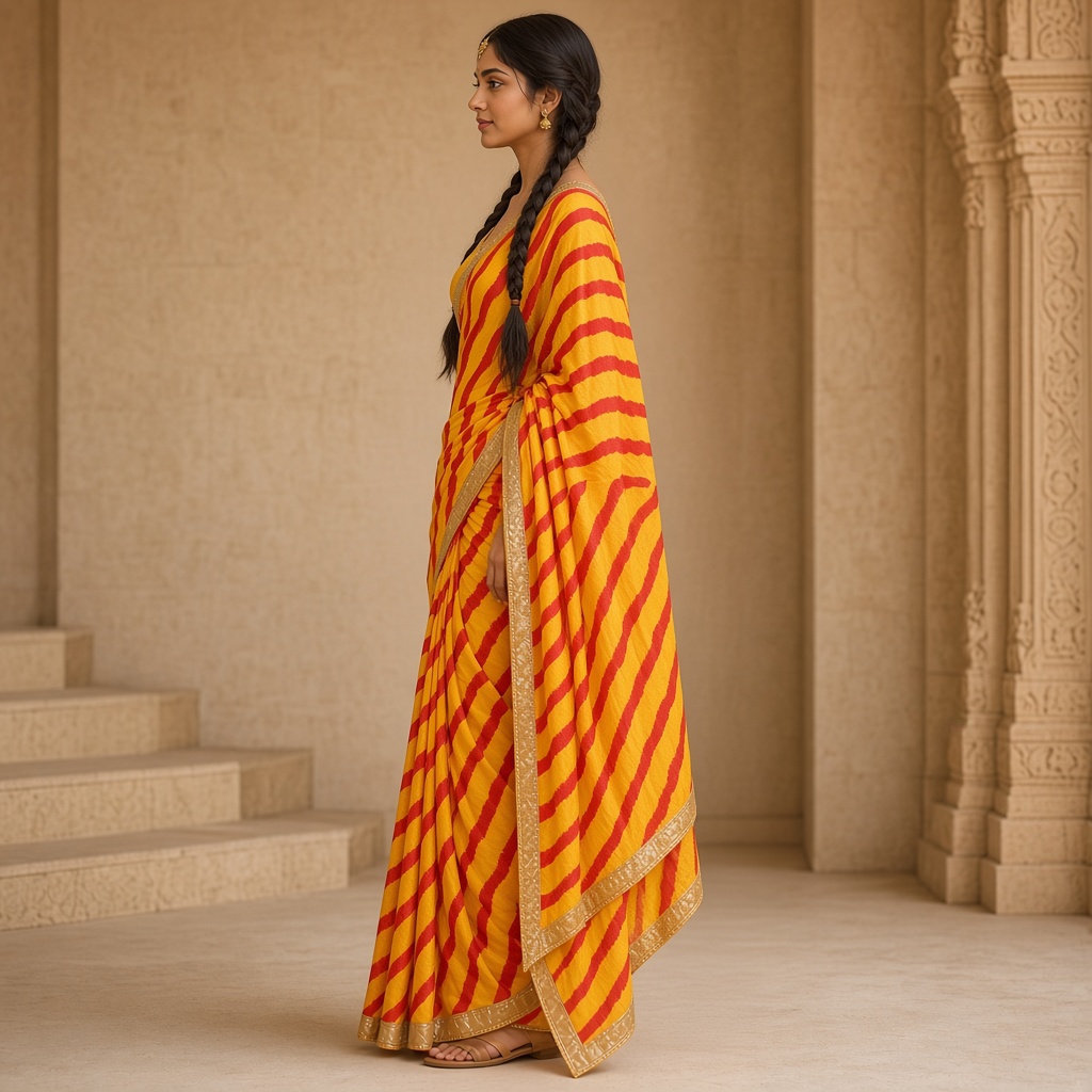 Marigold Leheriya Saree