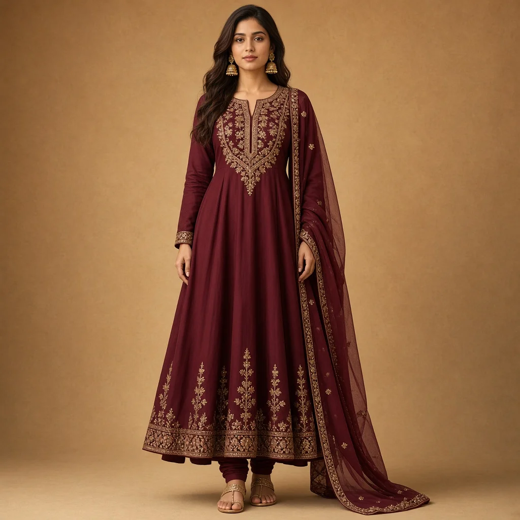 Maroon Anarkali Suit Set