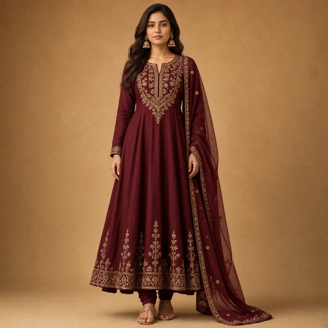 Maroon Anarkali Suit Set