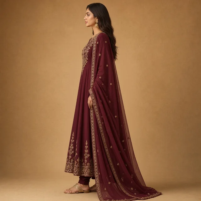 Maroon Anarkali Suit Set