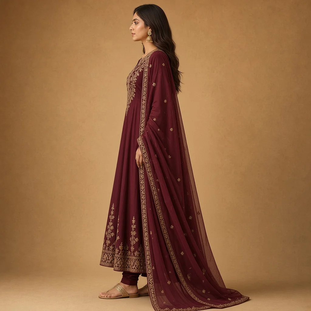 Maroon Anarkali Suit Set