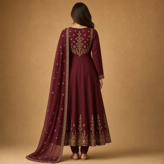 Maroon Anarkali Suit Set