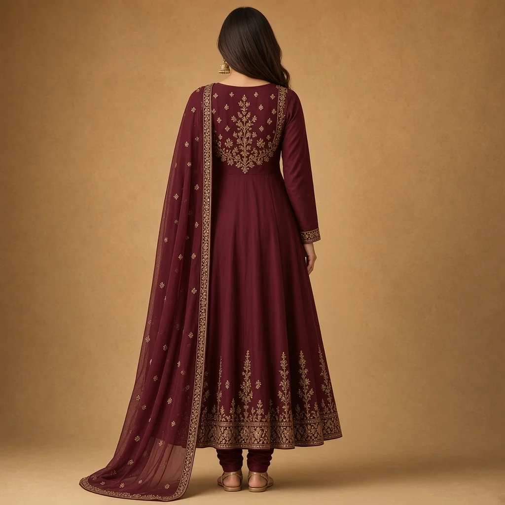 Maroon Anarkali Suit Set