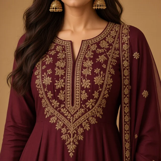 Maroon Anarkali Suit Set