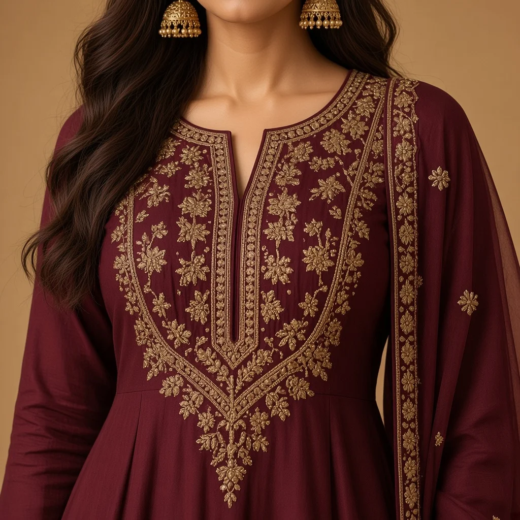 Maroon Anarkali Suit Set