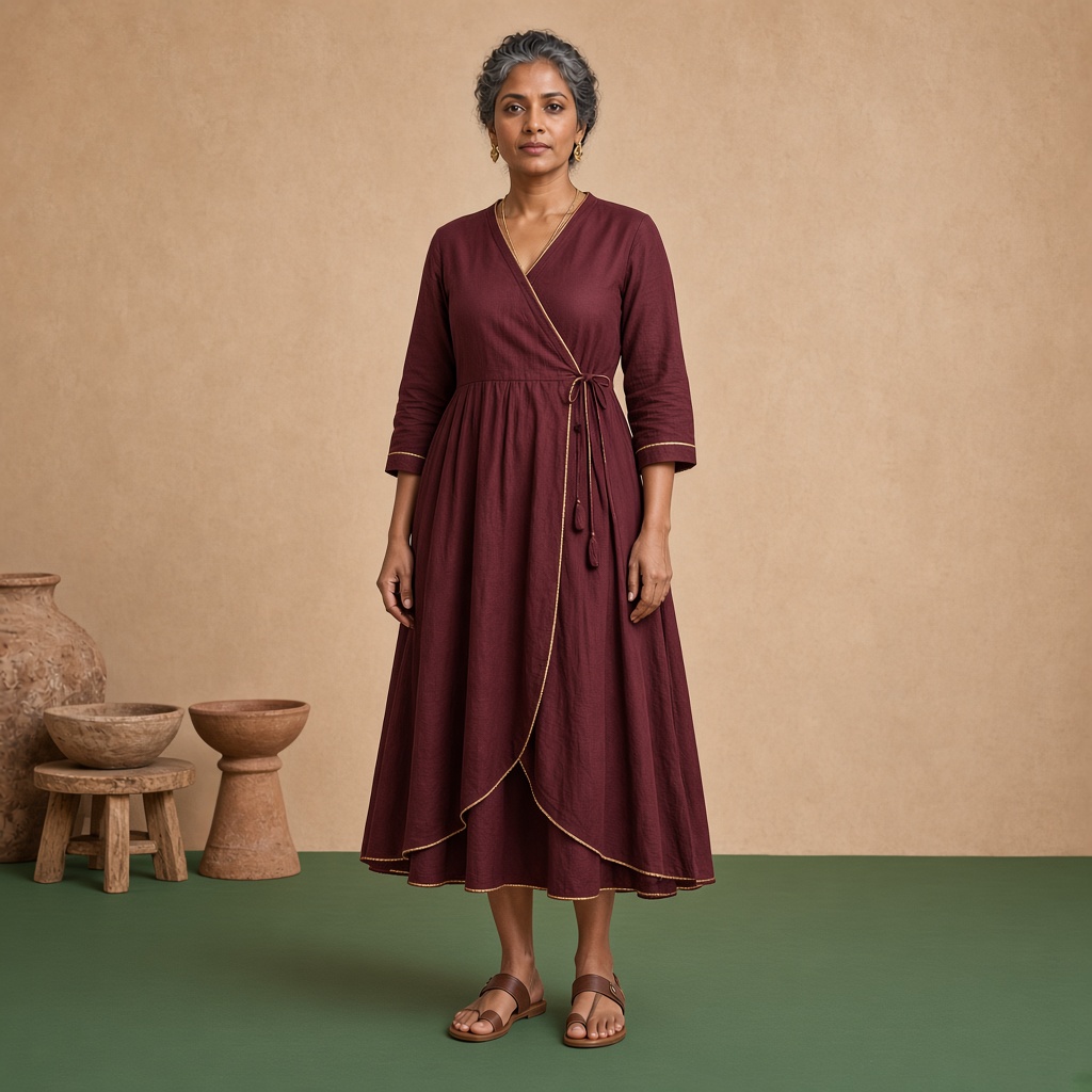 Maroon Angrakha Tie Kurti