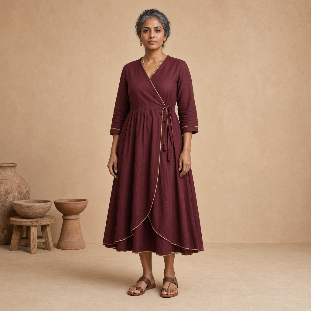 Maroon Angrakha Tie Kurti