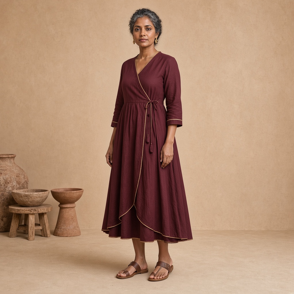 Maroon Angrakha Tie Kurti