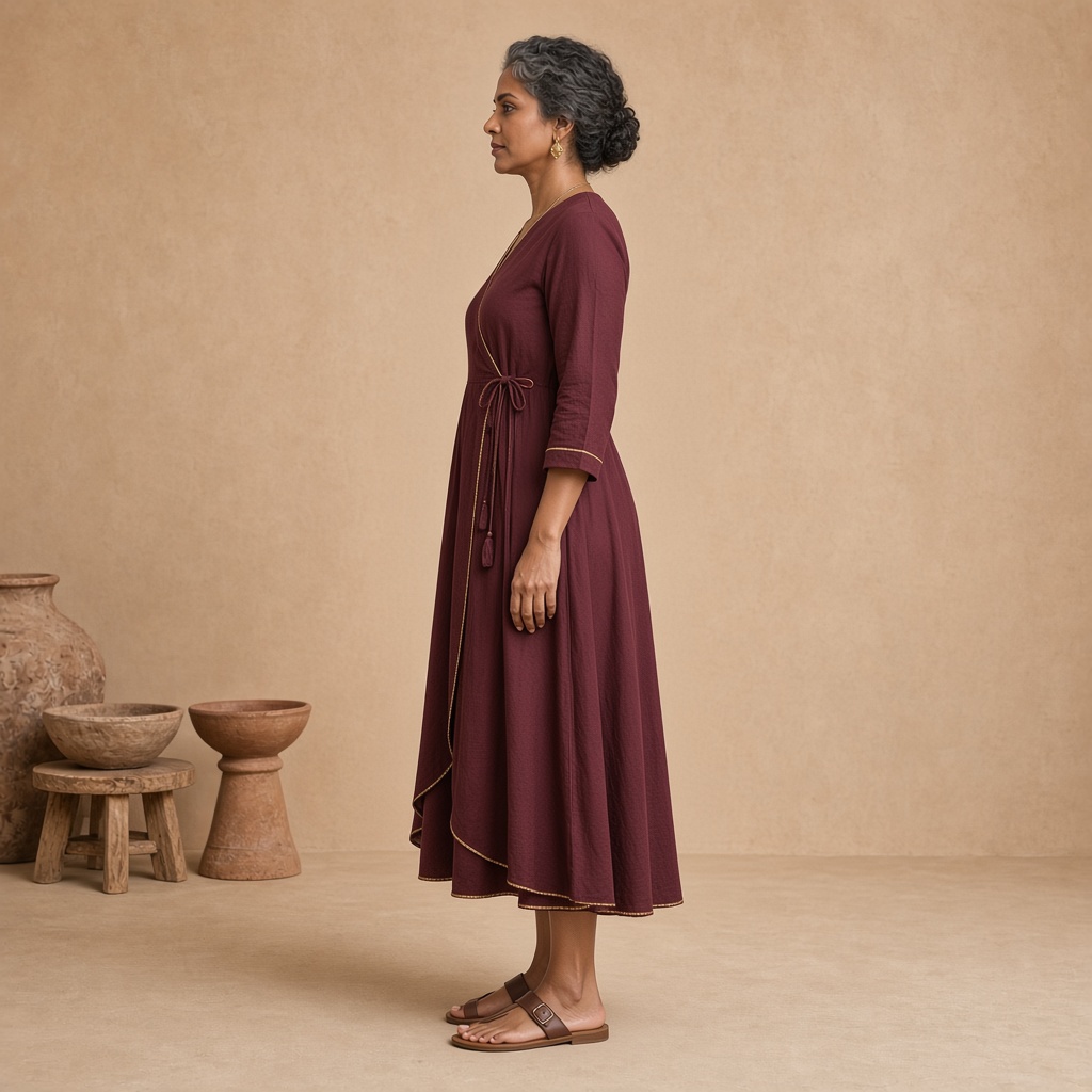 Maroon Angrakha Tie Kurti