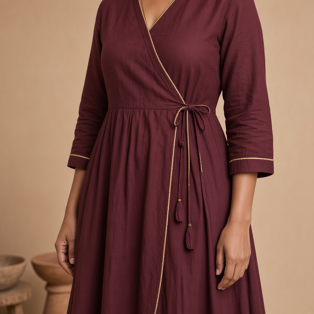 Maroon Angrakha Tie Kurti