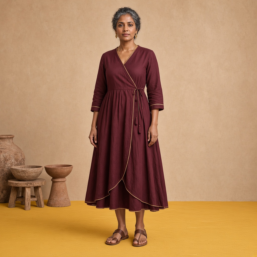 Maroon Angrakha Tie Kurti
