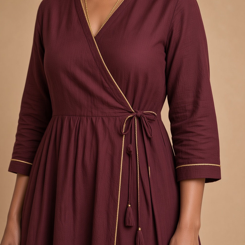 Maroon Angrakha Tie Kurti