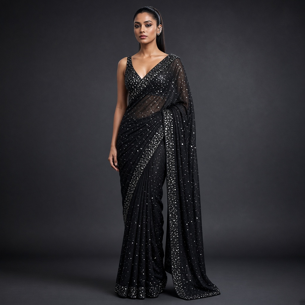 Midnight Sequin Party Saree