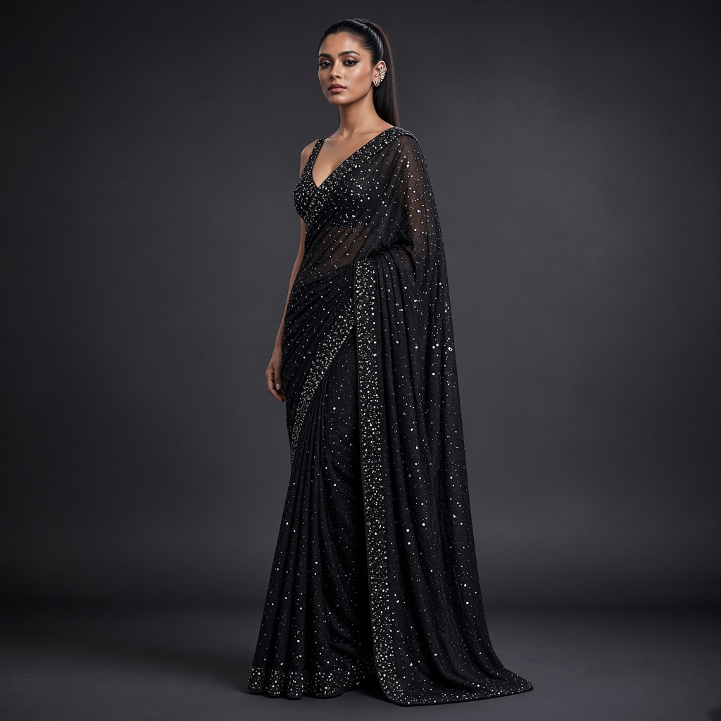 Midnight Sequin Party Saree