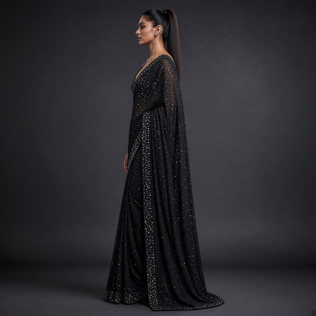 Midnight Sequin Party Saree