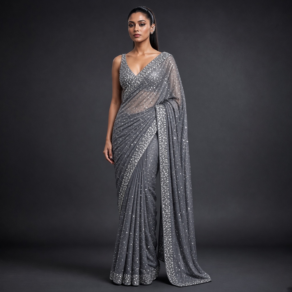Midnight Sequin Party Saree