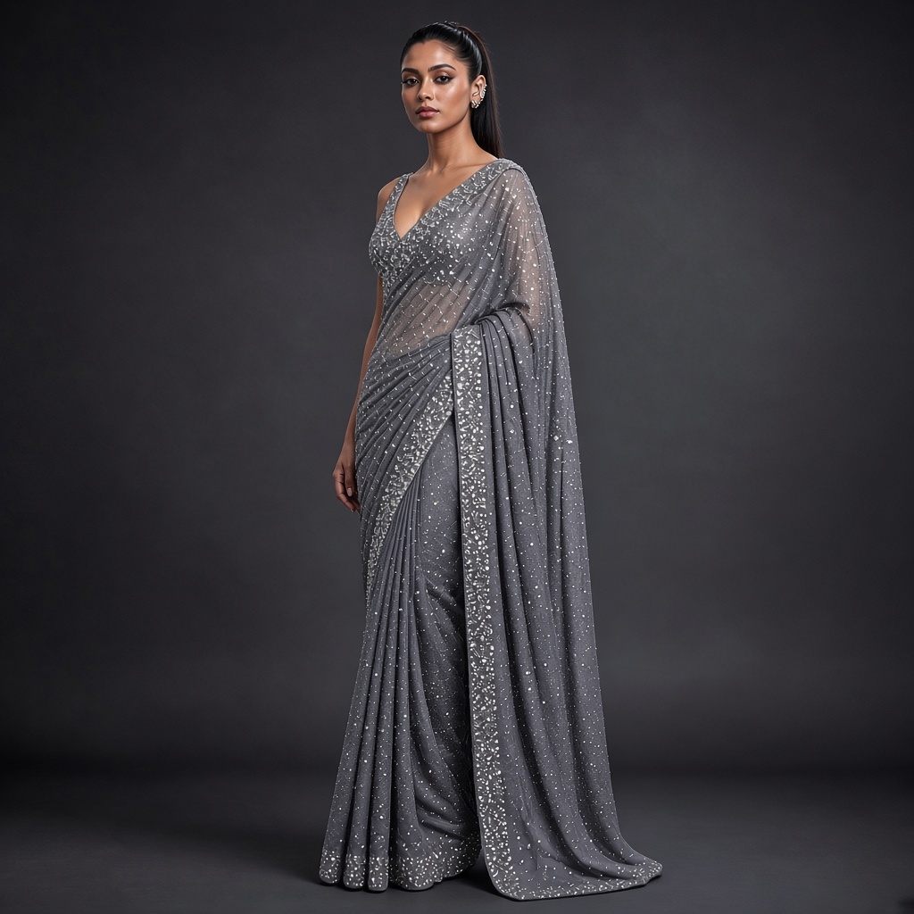 Midnight Sequin Party Saree