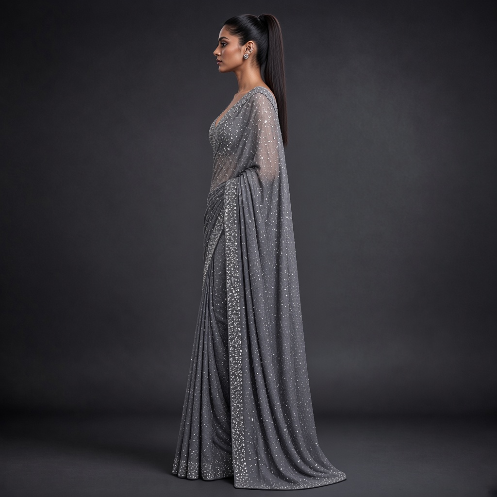 Midnight Sequin Party Saree