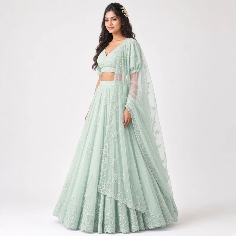 Mist Garden Pastel Embroidered Lehenga thumbnail