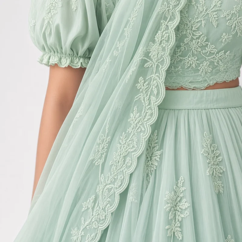 Mist Garden Pastel Embroidered Lehenga thumbnail