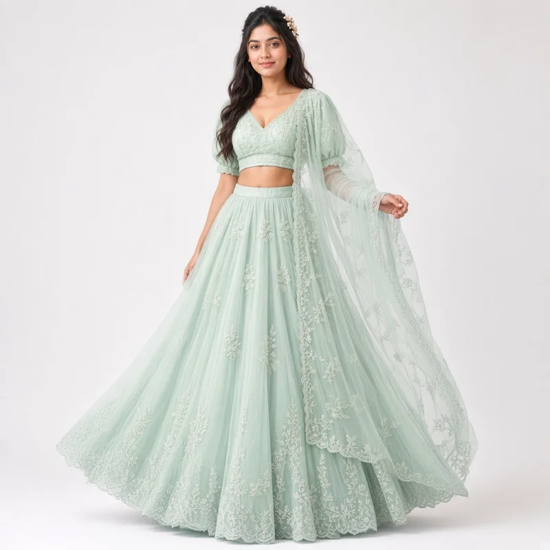 Mist Garden Pastel Embroidered Lehenga thumbnail