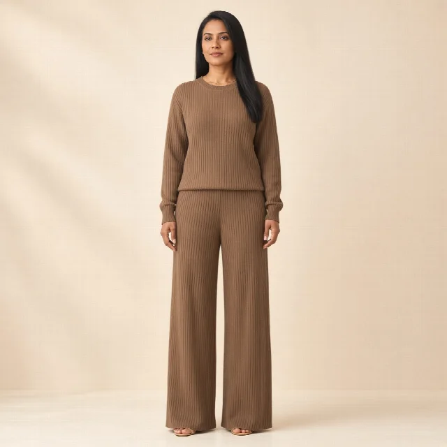 Mocha Ribbed Knit Co-ord Set