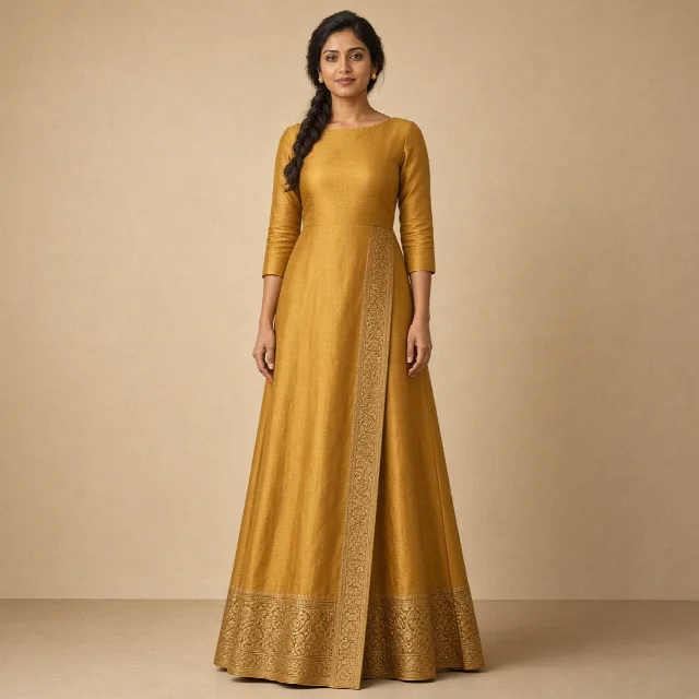Mustard Festive Border Gown