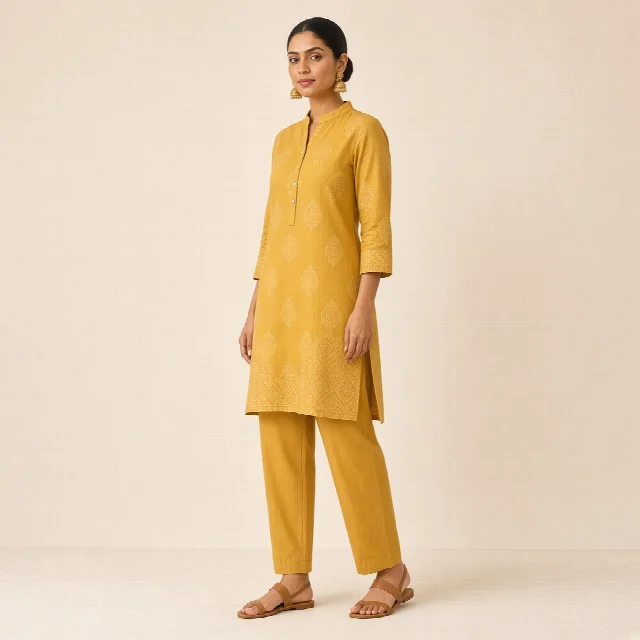 Mustard Kurta Trouser Co-ord Set