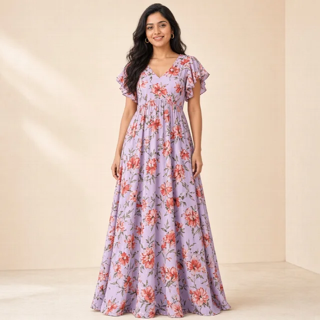 Peach Floral Ethnic Gown
