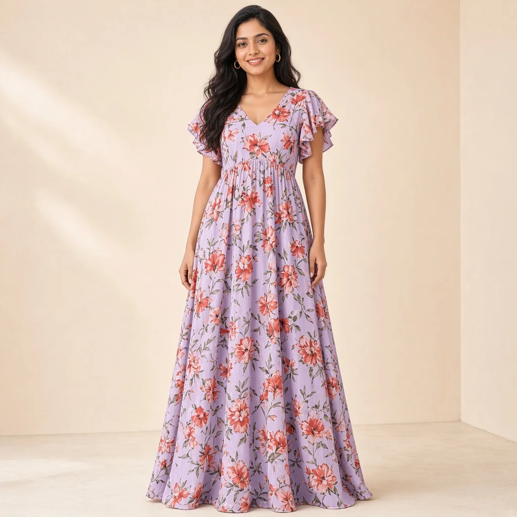 Peach Floral Ethnic Gown