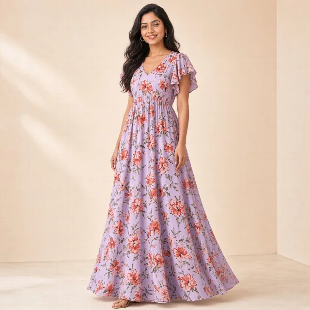 Peach Floral Ethnic Gown