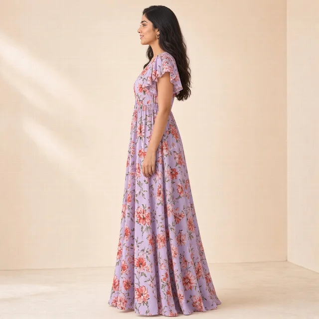 Peach Floral Ethnic Gown