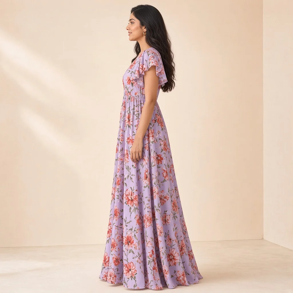 Peach Floral Ethnic Gown