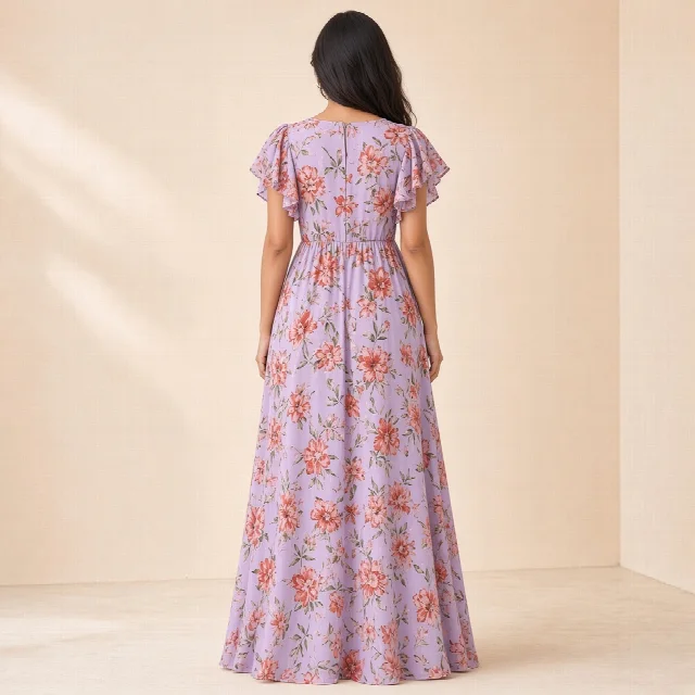 Peach Floral Ethnic Gown