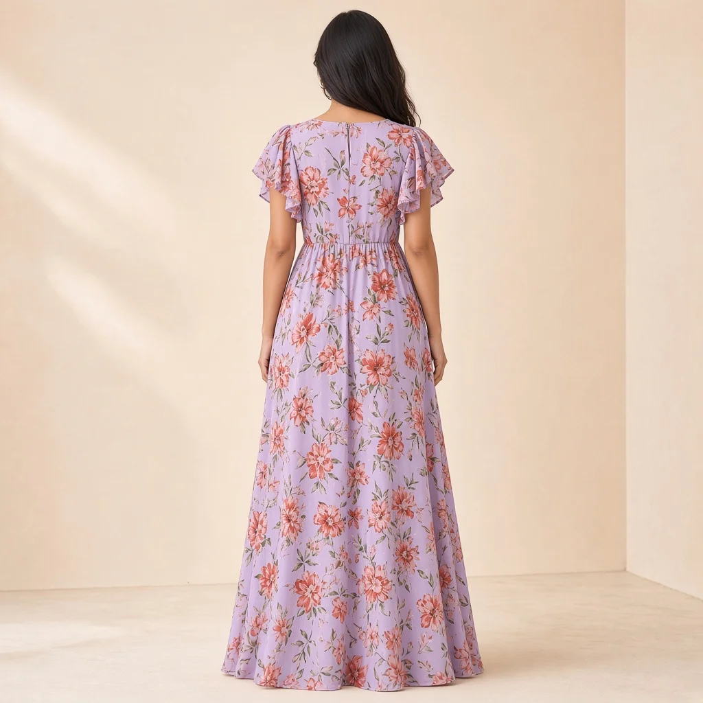 Peach Floral Ethnic Gown