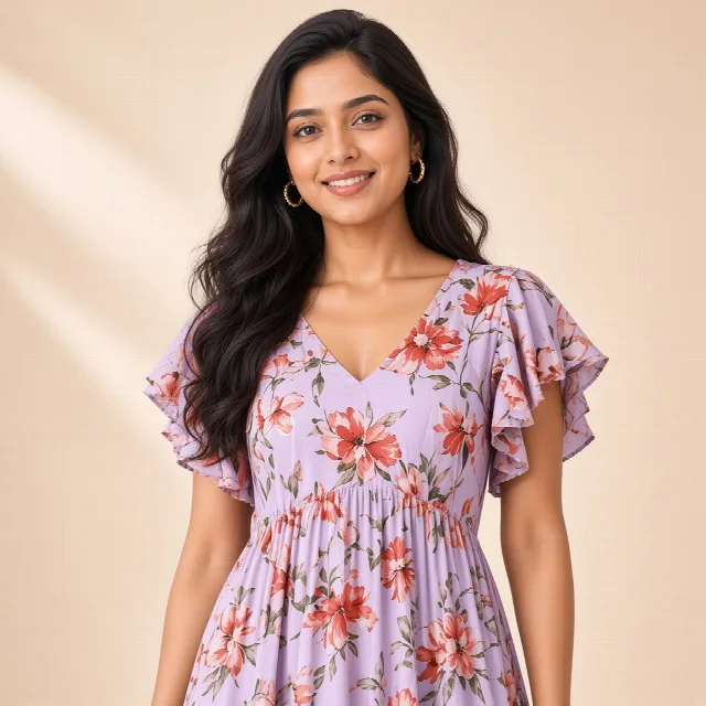 Peach Floral Ethnic Gown