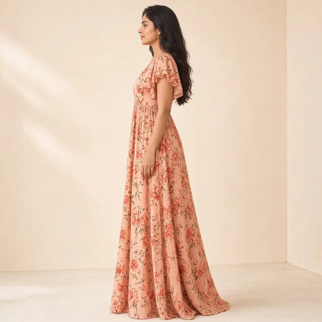 Peach Floral Ethnic Gown