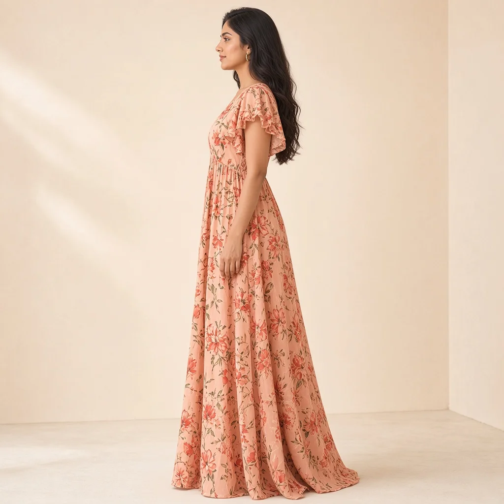 Peach Floral Ethnic Gown