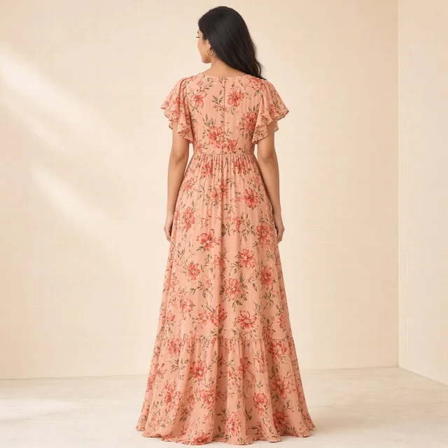 Peach Floral Ethnic Gown