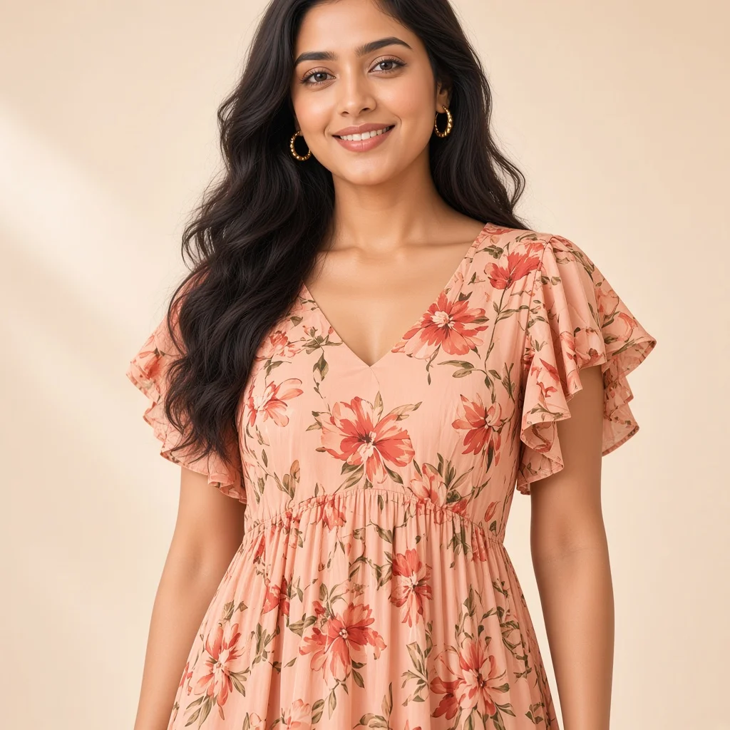 Peach Floral Ethnic Gown