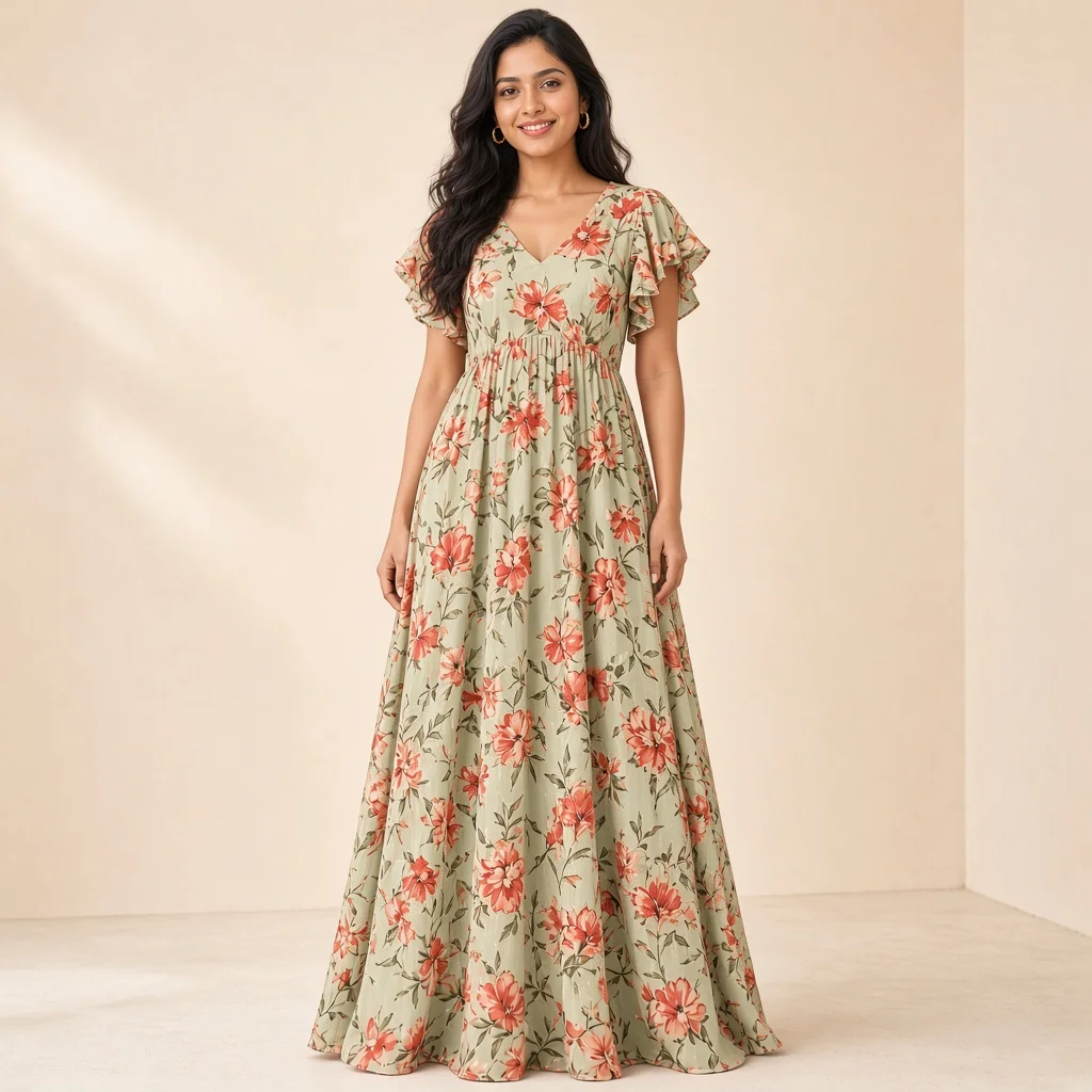 Peach Floral Ethnic Gown