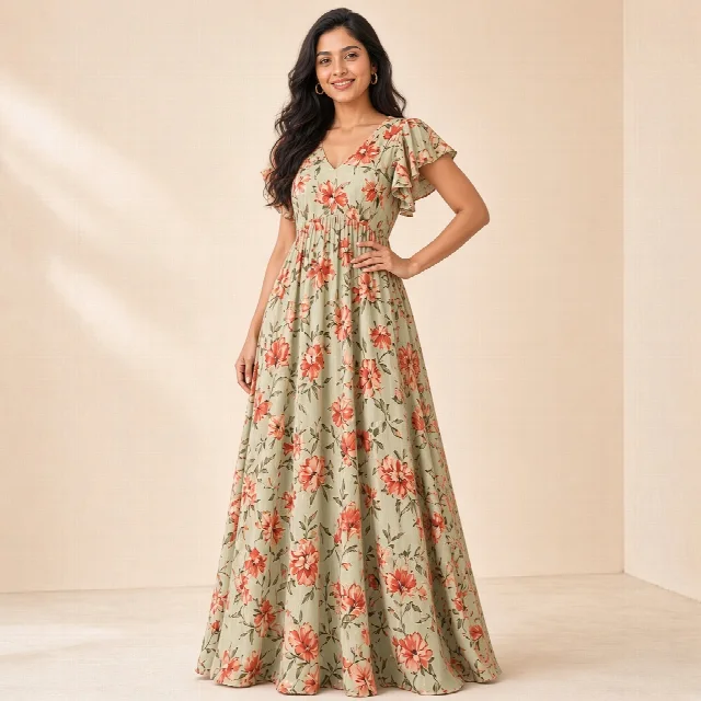 Peach Floral Ethnic Gown thumbnail