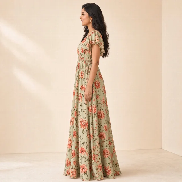 Peach Floral Ethnic Gown thumbnail